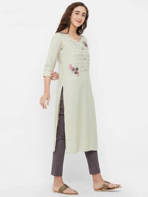 Beige embroidered rayon ethnic-kurtis 3