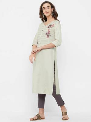 Beige embroidered rayon ethnic-kurtis 4