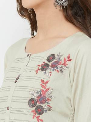 Beige embroidered rayon ethnic-kurtis 5