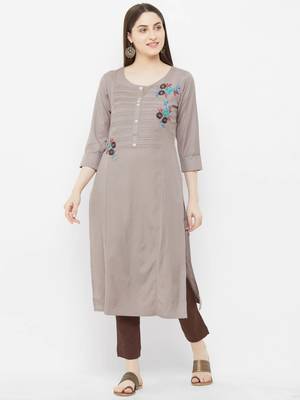 Grey embroidered rayon ethnic-kurtis 1