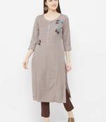 Grey embroidered rayon ethnic-kurtis