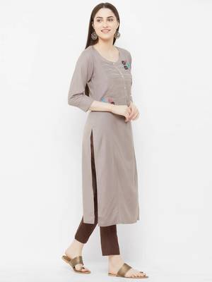 Grey embroidered rayon ethnic-kurtis 3