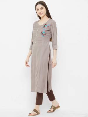 Grey embroidered rayon ethnic-kurtis 4