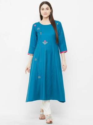 Blue plain rayon ethnic-kurtis 1
