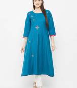 Blue plain rayon ethnic-kurtis