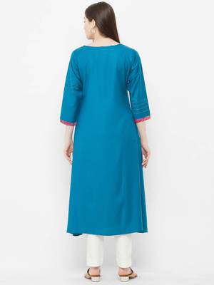 Blue plain rayon ethnic-kurtis 2