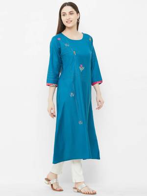 Blue plain rayon ethnic-kurtis 3