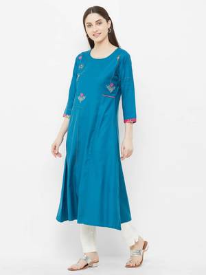 Blue plain rayon ethnic-kurtis 4