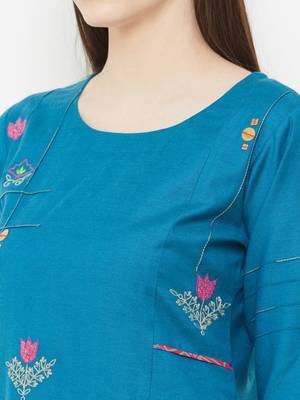 Blue plain rayon ethnic-kurtis 5