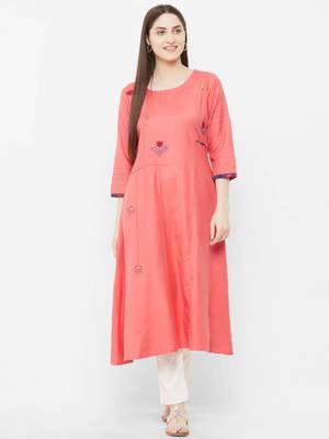 Pink plain rayon ethnic-kurtis 1