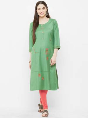 Green embroidered rayon ethnic-kurtis 1