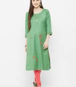 Green embroidered rayon ethnic-kurtis