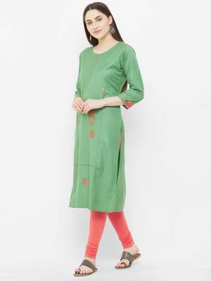 Green embroidered rayon ethnic-kurtis 4