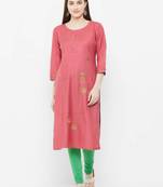 Pink embroidered rayon ethnic-kurtis