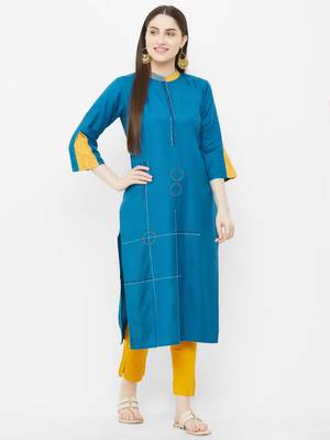 Blue plain rayon ethnic-kurtis 1