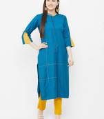Blue plain rayon ethnic-kurtis