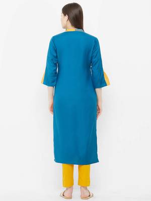 Blue plain rayon ethnic-kurtis 2