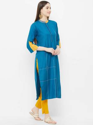 Blue plain rayon ethnic-kurtis 3