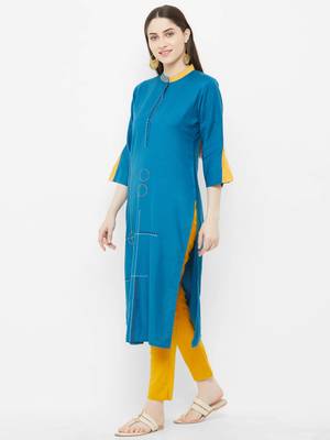 Blue plain rayon ethnic-kurtis 4