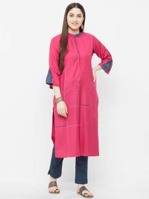 Pink plain rayon ethnic-kurtis 1