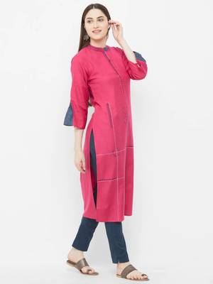 Pink plain rayon ethnic-kurtis 3