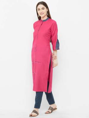 Pink plain rayon ethnic-kurtis 4