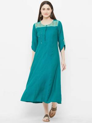 Green printed rayon ethnic-kurtis 1