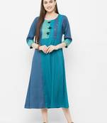 Blue printed rayon ethnic-kurtis