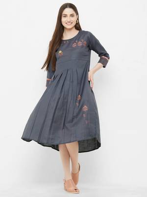 Grey plain rayon ethnic-kurtis 1