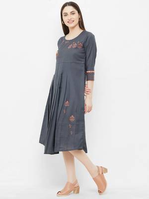 Grey plain rayon ethnic-kurtis 3