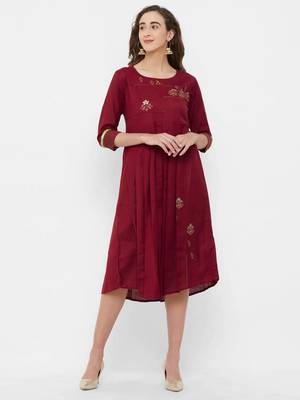Red plain rayon ethnic-kurtis 1