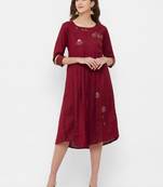 Red plain rayon ethnic-kurtis