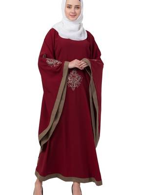 Maroon Nida Embroidered Abaya 1