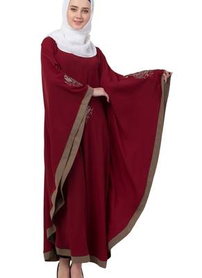 Maroon Nida Embroidered Abaya 3