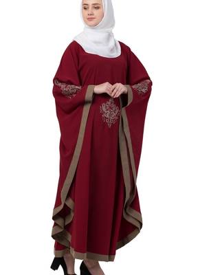 Maroon Nida Embroidered Abaya 4
