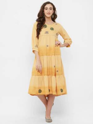 Yellow printed cotton ethnic-kurtis 1