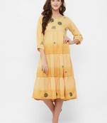 Yellow printed cotton ethnic-kurtis