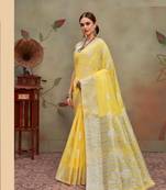 Yellow Silver Zari Linen Silk Traditional Sari