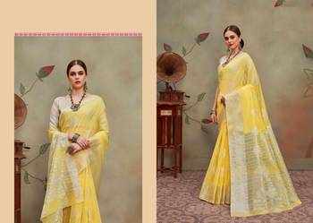 Yellow Silver Zari Linen Silk Traditional Sari 2