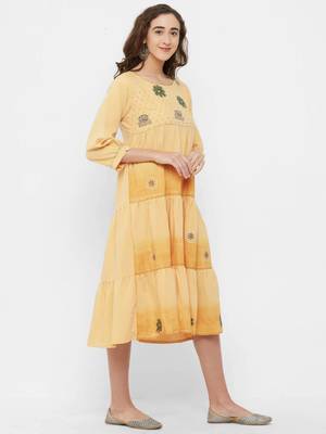Yellow printed cotton ethnic-kurtis 3