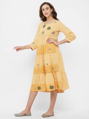 Yellow printed cotton ethnic-kurtis 4