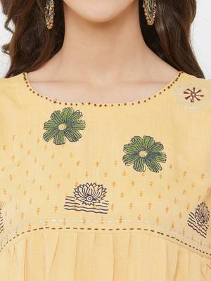 Yellow printed cotton ethnic-kurtis 5