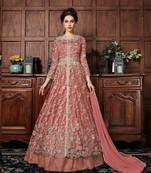 Pink Embroidered Net Semi Stitched Salwar With Dupatta