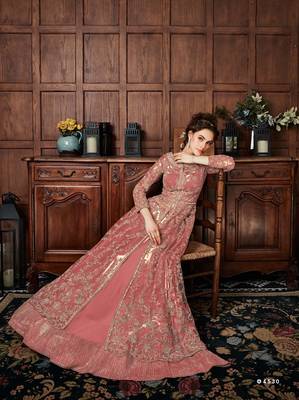 Pink Embroidered Net Semi Stitched Salwar With Dupatta 2