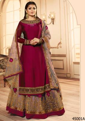 Pink Embroidered Georgette Semi Stitched Salwar With Dupatta 1