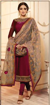 Pink Embroidered Georgette Semi Stitched Salwar With Dupatta 2