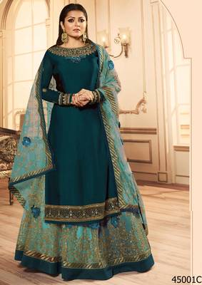 Green Embroidered Georgette Semi Stitched Salwar With Dupatta 1