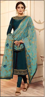 Green Embroidered Georgette Semi Stitched Salwar With Dupatta 2