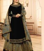 Black Embroidered Georgette Semi Stitched Salwar With Dupatta