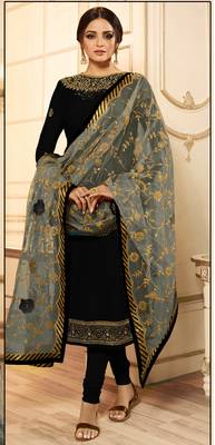 Black Embroidered Georgette Semi Stitched Salwar With Dupatta 2